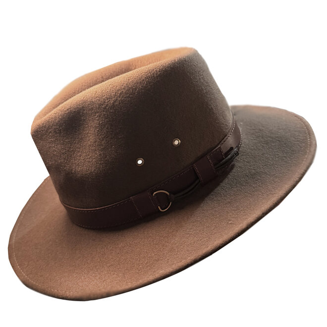 HAT "OUTBACK" FUR FELT ECUADOR - KHAKI/BROWN LEATHER STRAP