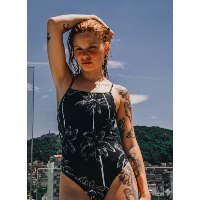 SWIMSUIT "PALM TREE" -  BLACK/WHITE - BRAZIL