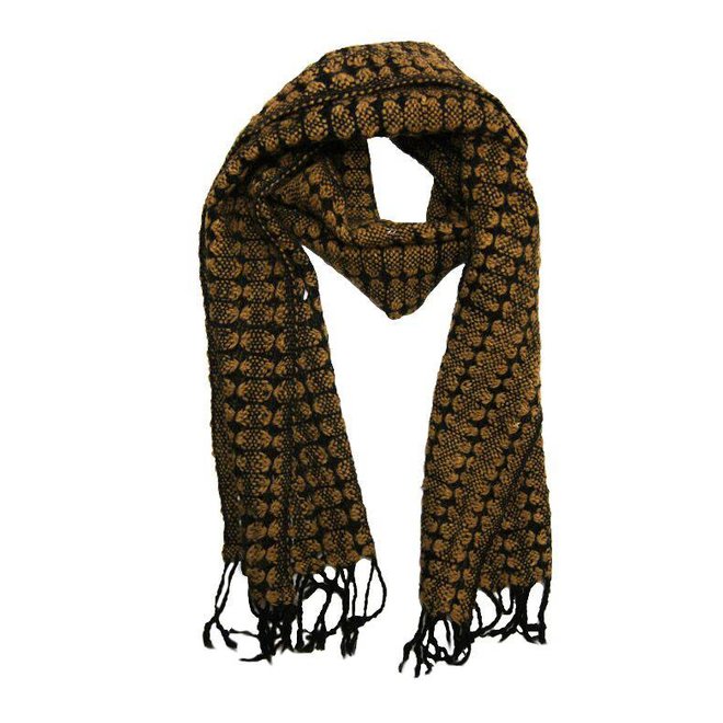 ORGANIC SCARF BROWN/BLACK - 100% ALPACA WOOL - HANDWOVEN