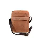 LEATHER DESIGN Soepele leren heren tas met klep op voorvak bruin