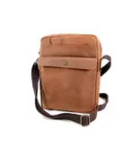 LEATHER DESIGN Soepele leren heren tas met klep op voorvak bruin