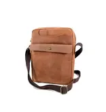 LEATHER DESIGN Soepele leren heren tas met klep op voorvak bruin