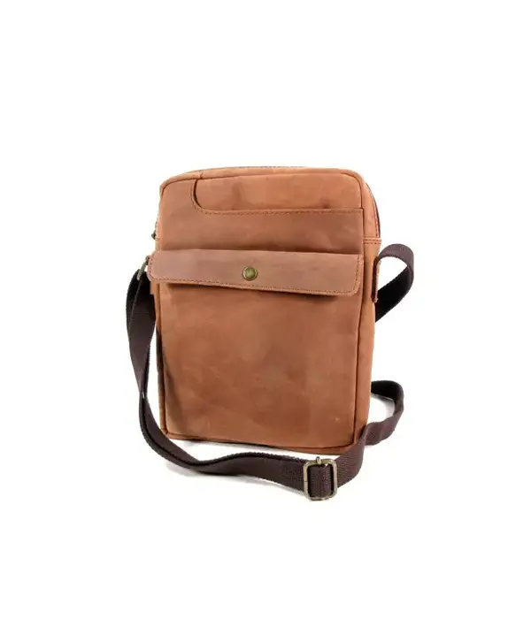 LEATHER DESIGN Soepele leren heren tas met klep op voorvak bruin