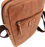 LEATHER DESIGN Soepele leren heren tas met klep op voorvak bruin