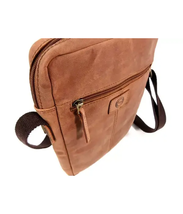 LEATHER DESIGN Soepele leren heren tas met klep op voorvak bruin