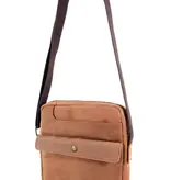 LEATHER DESIGN Soepele leren heren tas met klep op voorvak bruin