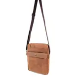 LEATHER DESIGN Soepele leren heren tas met klep op voorvak bruin