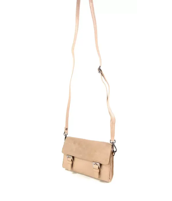 LEATHER DESIGN Chiq leren dames tasje met suede klepsluiting beige