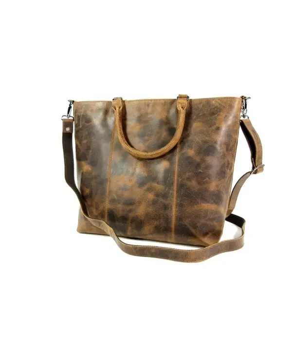 LEATHER DESIGN Hunter leren ruime shopper damestas schoudertas bruin