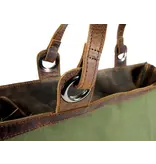 LEATHER DESIGN Trendy canvas boodschappen tas green - cognac