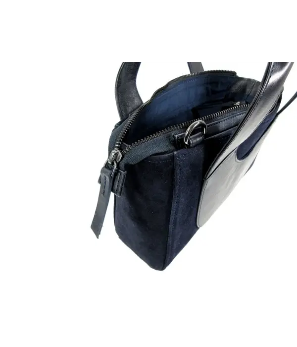 LEATHER DESIGN Chique suede leren dames handtasje navy