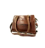 LEATHER DESIGN 3 vaks dames handtas schoudertas cognac