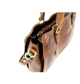 LEATHER DESIGN 3 vaks dames handtas schoudertas cognac