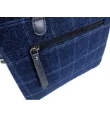 LEATHER DESIGN 3 vaks tweed damestasje schoudertasje  blauw