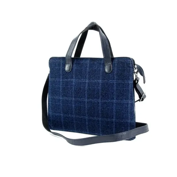 3 vaks tweed damestasje schoudertasje  blauw