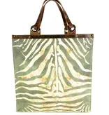 LEATHER DESIGN Trendy boodschappen tas Zebra print groen