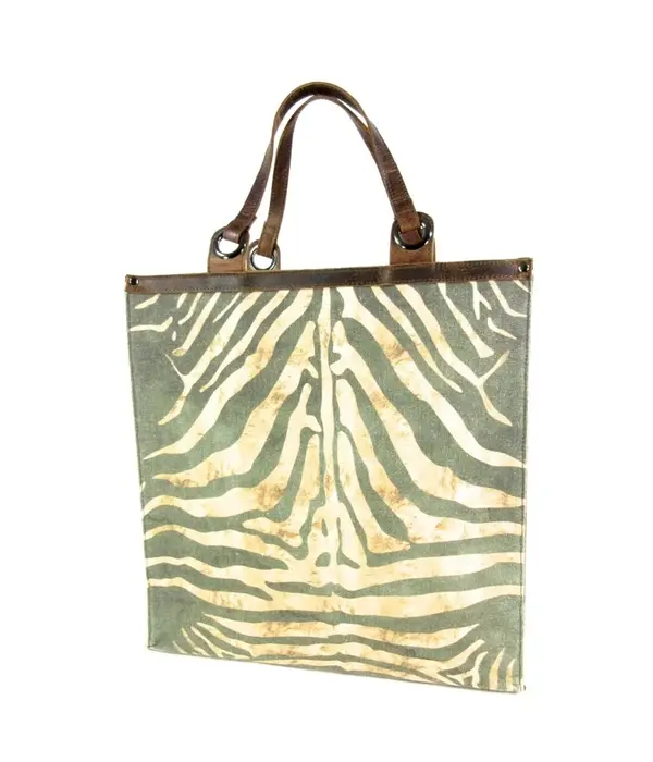 LEATHER DESIGN Trendy boodschappen tas Zebra print groen