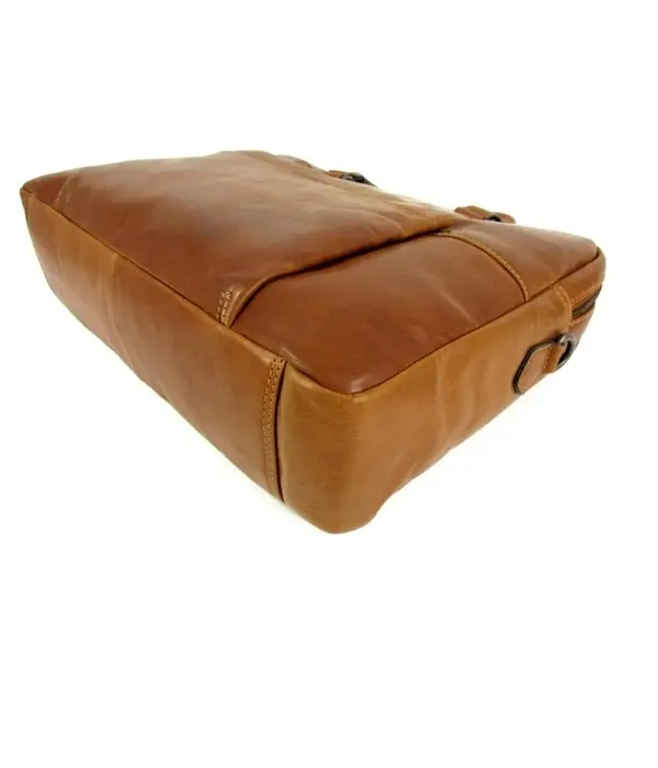 GENICCI NOBLE 2 vaks leren laptoptas 15,6 inch cognac