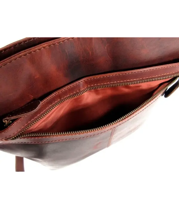 LEATHER DESIGN prachtige leren damestas schoudertas Cognac