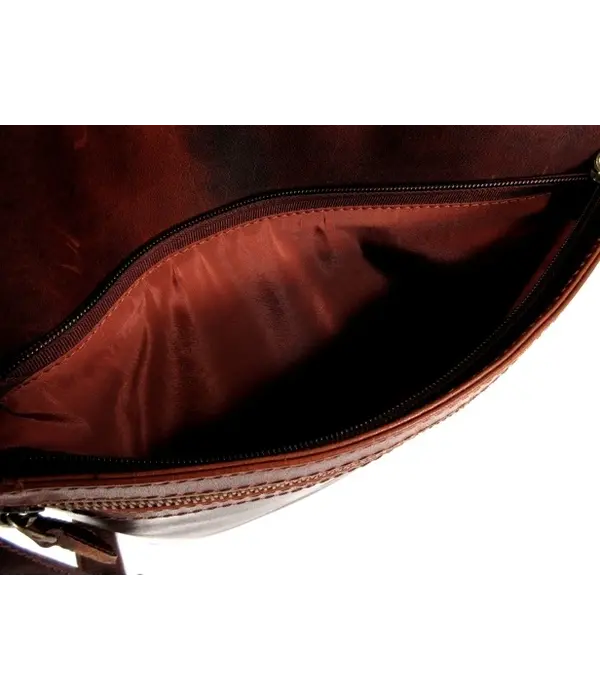 LEATHER DESIGN prachtige leren damestas schoudertas Cognac