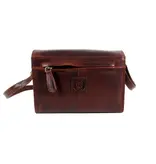 LEATHER DESIGN 3 vaks leren dames clutch schoudertas Cognac