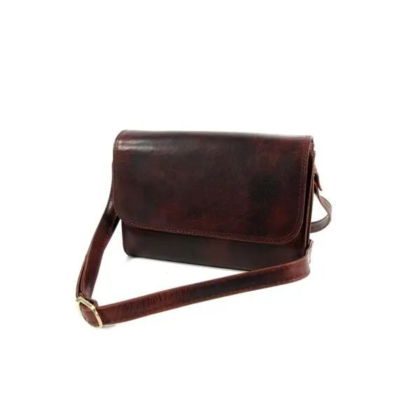 3 vaks leren dames clutch schoudertas Cognac