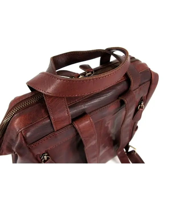 LEATHER DESIGN Stoere leren rugzak werktas  Cognac