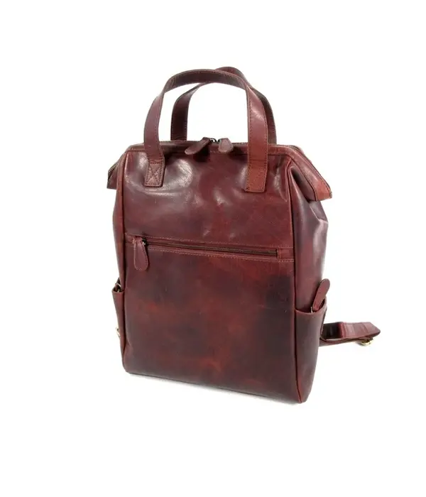 LEATHER DESIGN Stoere leren rugzak werktas  Cognac