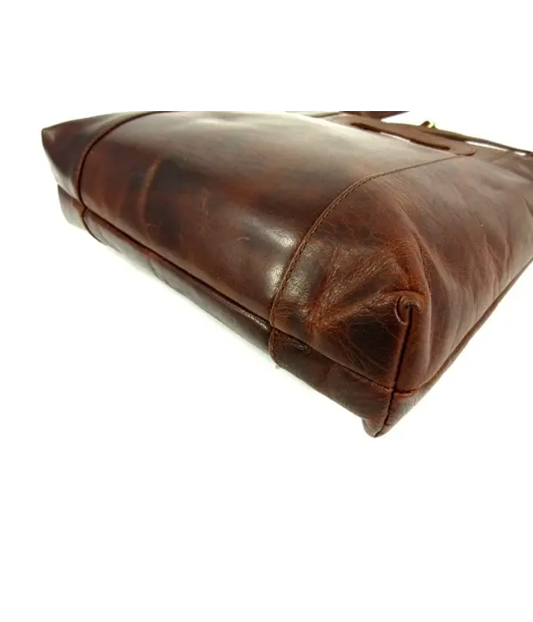 LEATHER DESIGN vierkante leren dames schoudertas cognac