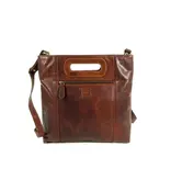 LEATHER DESIGN vierkante leren dames schoudertas cognac