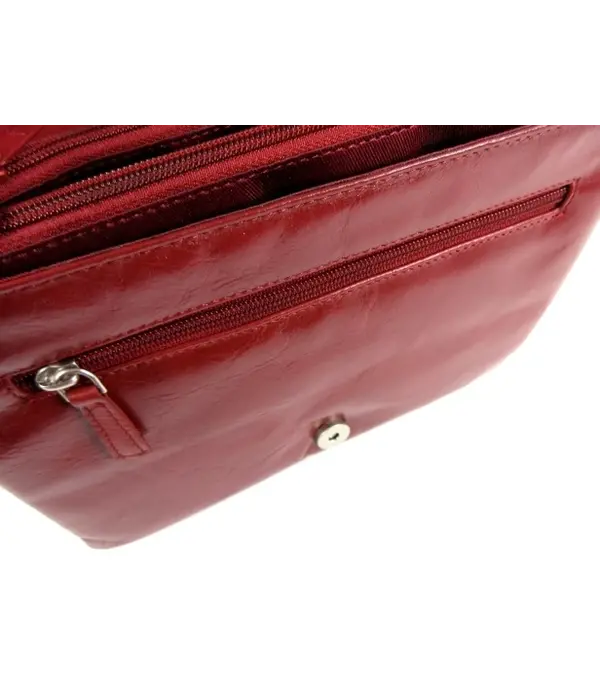 LEATHER DESIGN Strak leren Chique 3 vaks kleptas schoudertas rood