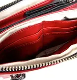Berba Dames 3 vaks schoudertasje clutch portemonnee soft rood - zwart