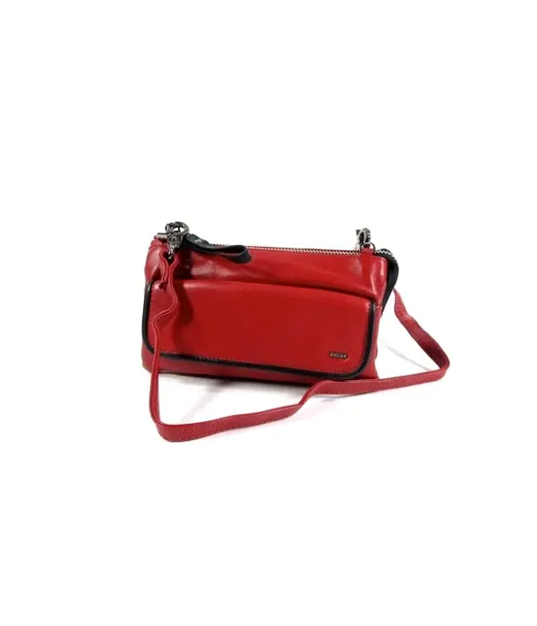 Berba Dames 3 vaks schoudertasje clutch portemonnee soft rood - zwart