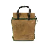 LEATHER DESIGN Stoere leren hunter canvas rugzak werktas HIPSTER Bruin - groen