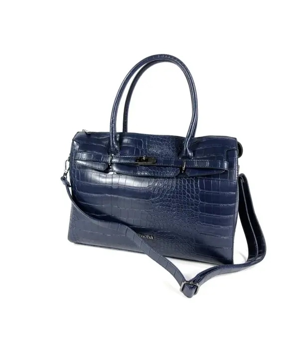 Wimona PU damestas handtas laptop tas SOFIA croco Donker Blauw