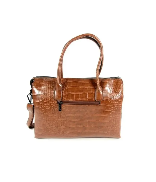 Wimona PU damestas handtas laptop tas SOFIA croco Bruin