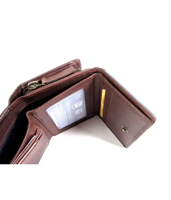 GAZ Ruime dames rits portemonnee met klep RFID Bruin