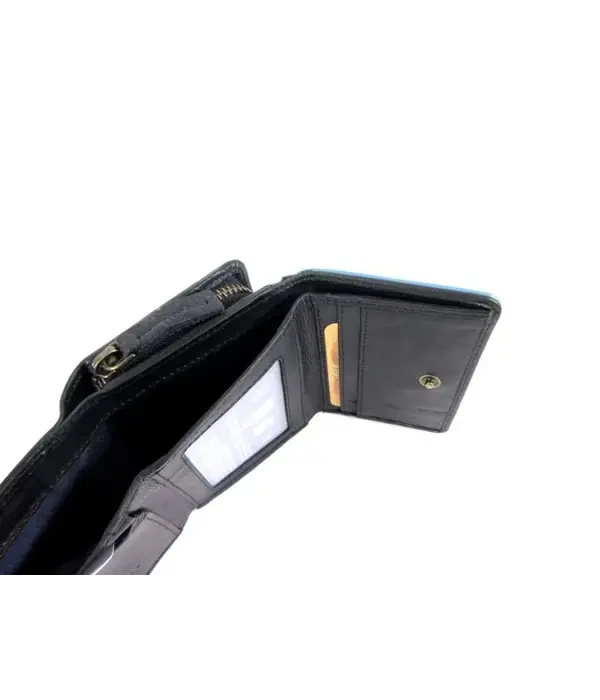 GAZ Ruime dames rits portemonnee met klep RFID zwart