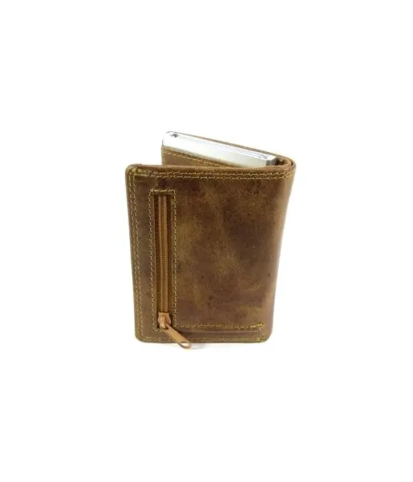 LEATHER DESIGN Met Figuretta Card protector klap portemonnee cognac