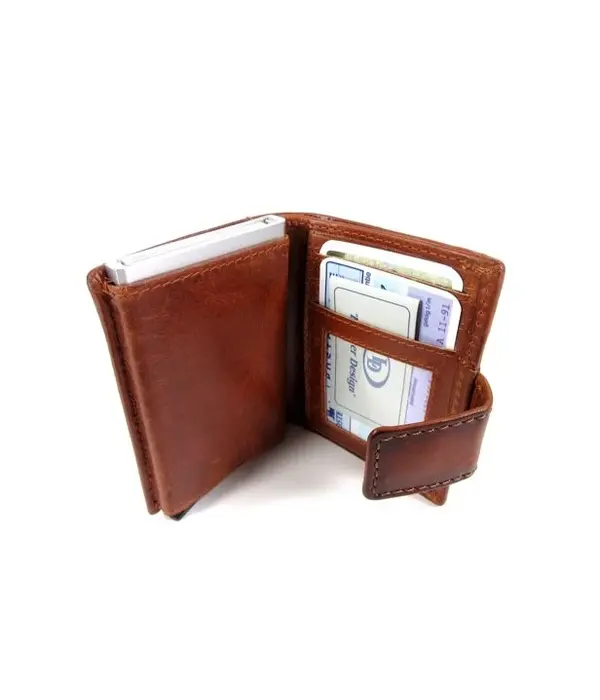 LEATHER DESIGN Met Figuretta Card protector in chic leren portemonnee Bruin