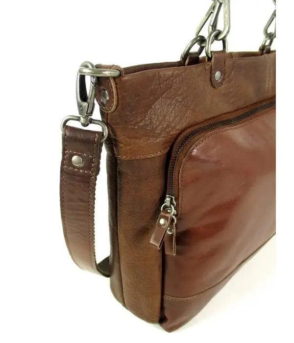 LEATHER DESIGN Handtas werktas schoudertas laptoptas Bruin