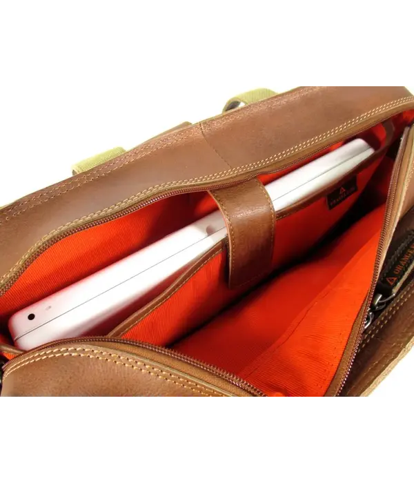 ORANGE FIRE Leren schoudertas rugtas 15,6" BACKER cognac