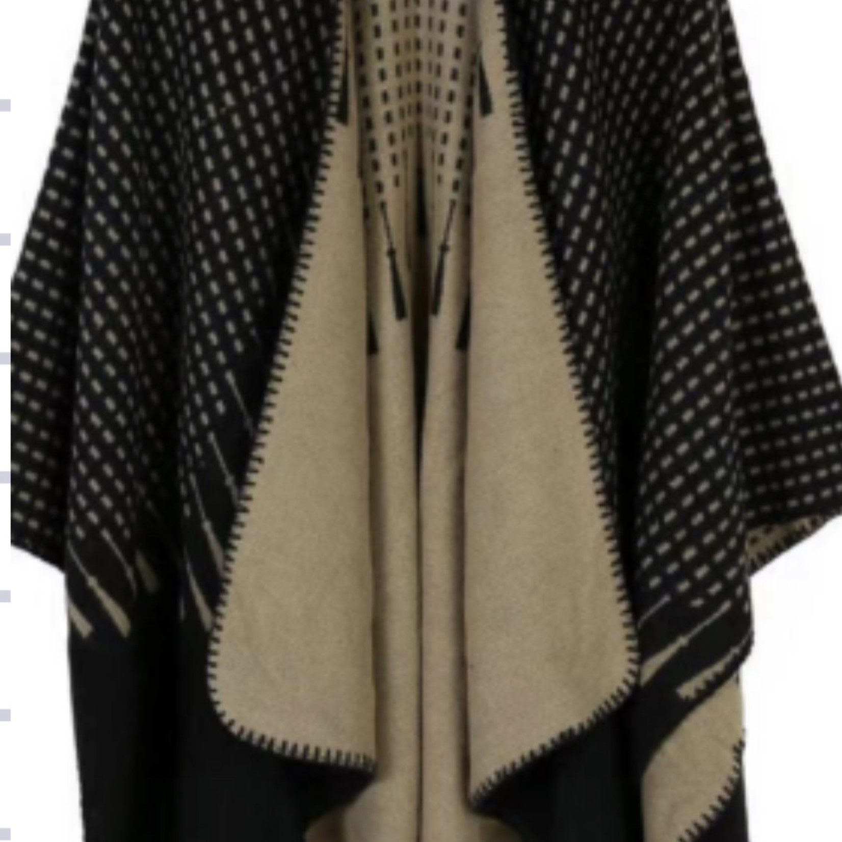 Poncho Camel Black Dots