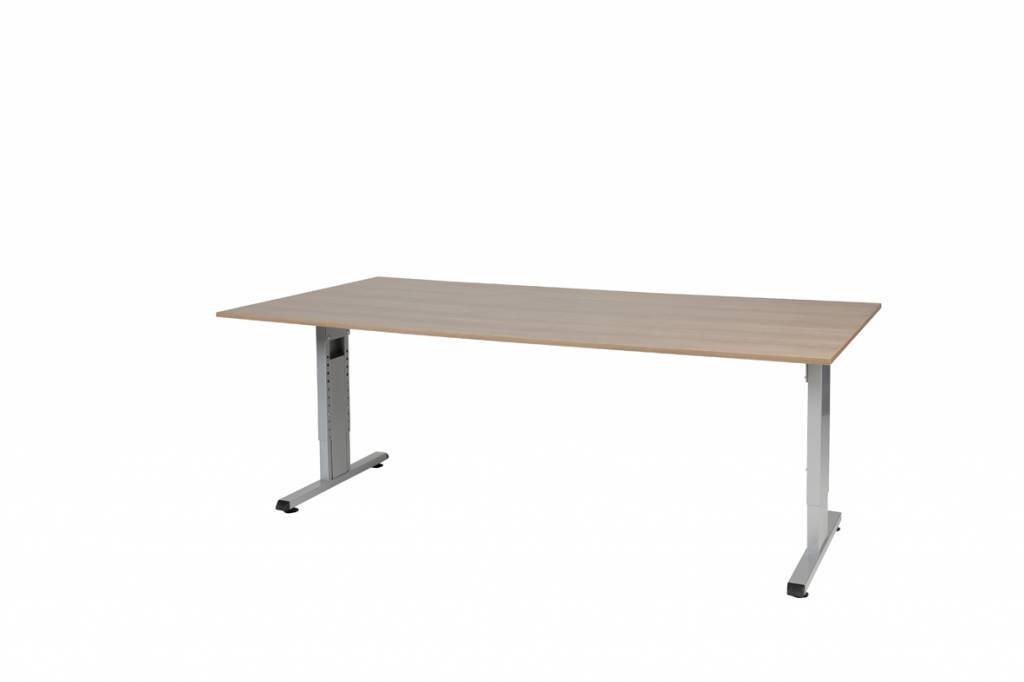 Schaffenburg T-lines bureau hoogte instelbaar (61-90cm) met 200x100cm lindberg eiken 20mm blad en aluminium (RAL9006) t-poot frame met rechte tenen