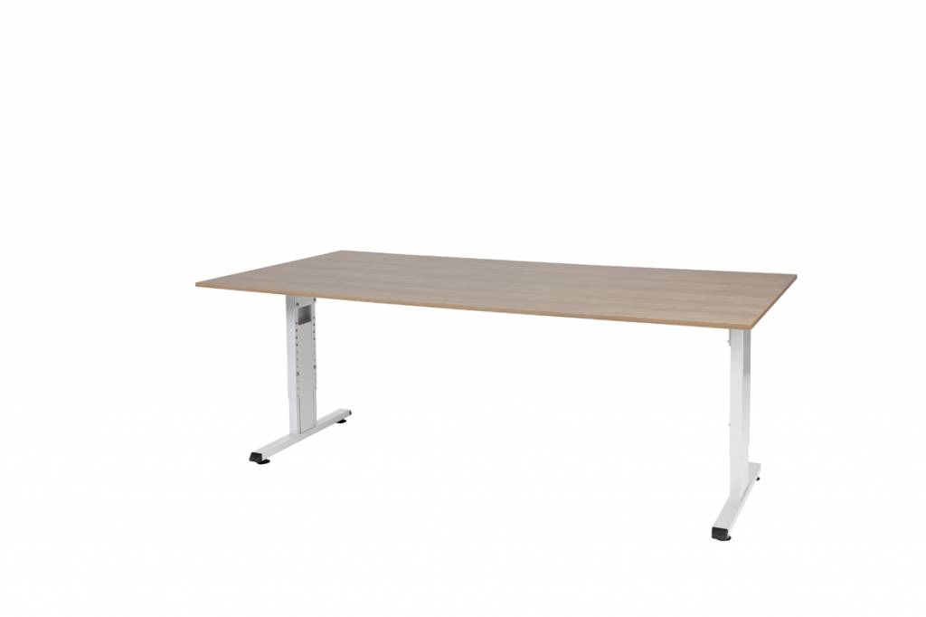 T-lines bureau, hoogte instelbaar (61-90cm) met 200x100cm 20mm blad en t-poot frame met rechte tenen