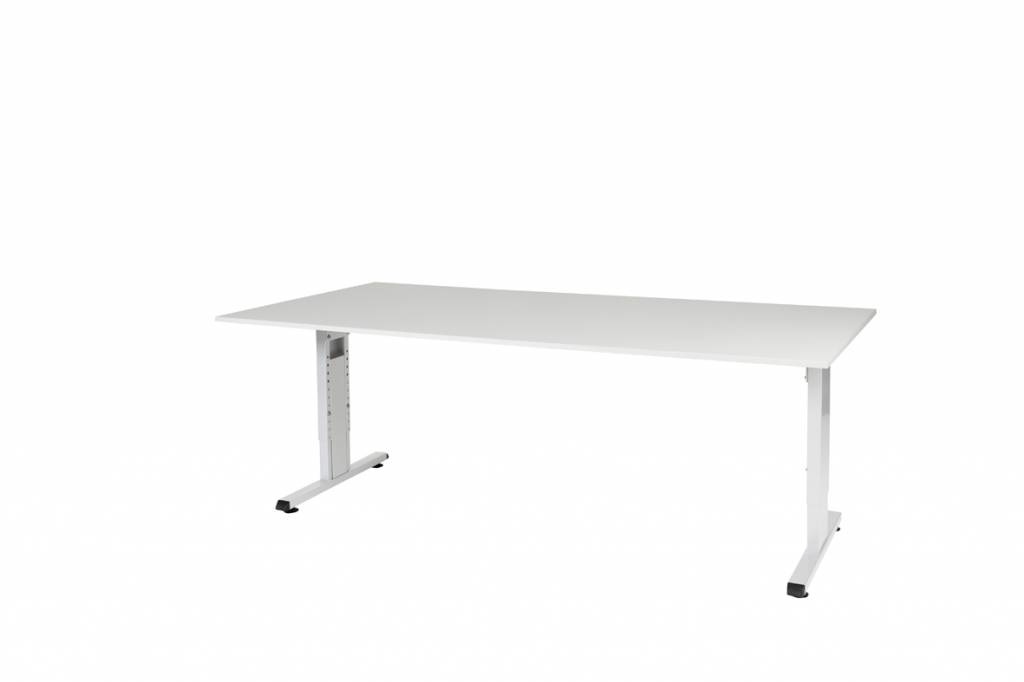 T-lines bureau, hoogte instelbaar (61-90cm) met 200x100cm 20mm blad en t-poot frame met rechte tenen
