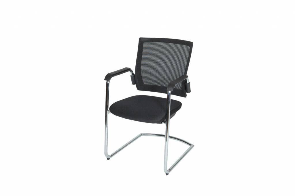 Schaffenburg serie 105 conferentiestoel, zitting stof en rugleuning mesh, verchroomde rugleuningbeugels, onderstel verchroomd