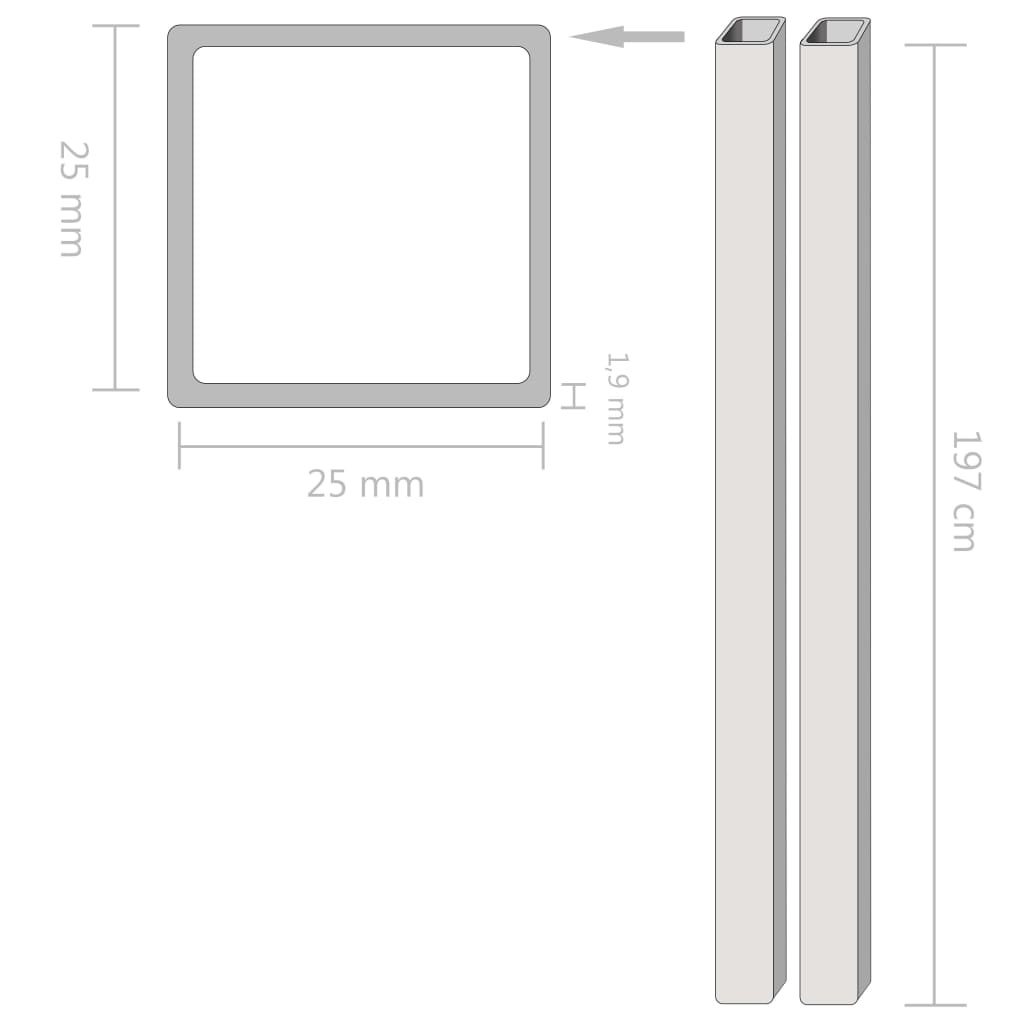 vidaXL Buizen vierkant stekkersectie V2A 2m 25x25x1,9mm rvs 2 st