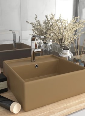 VidaXL Wastafel met overloop vierkant 41x41 cm keramiek matcrème
