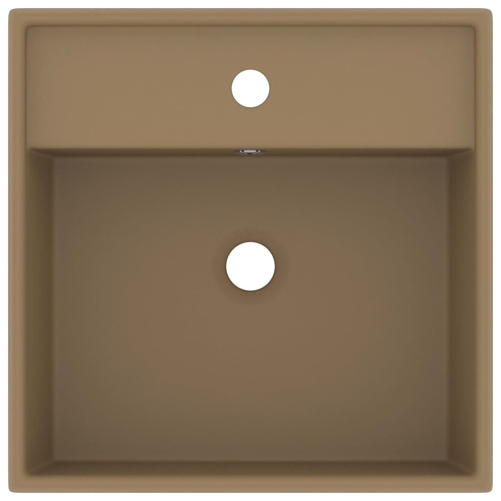 VidaXL Wastafel met overloop vierkant 41x41 cm keramiek matcrème